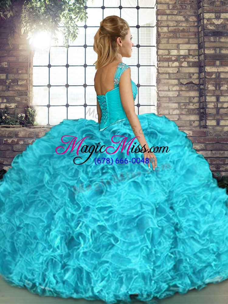 wholesale sleeveless beading and ruffles lace up ball gown prom dress