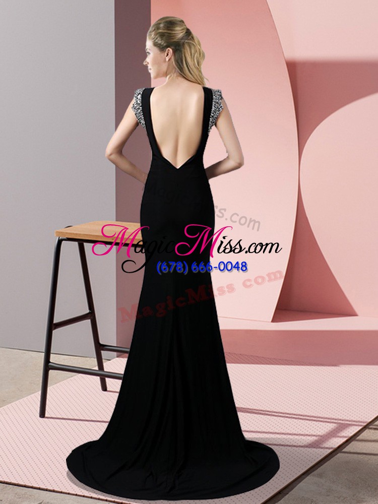 wholesale cute short sleeves brush train backless beading prom dress