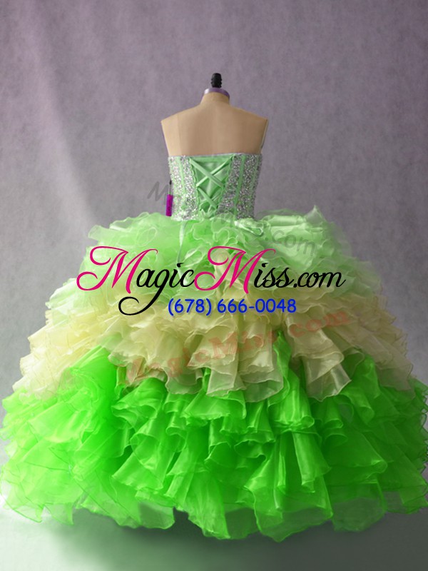 wholesale sweetheart sleeveless organza quinceanera dresses beading and ruffles lace up