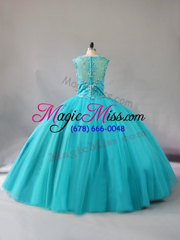 wholesale straps sleeveless zipper quinceanera dresses aqua blue tulle