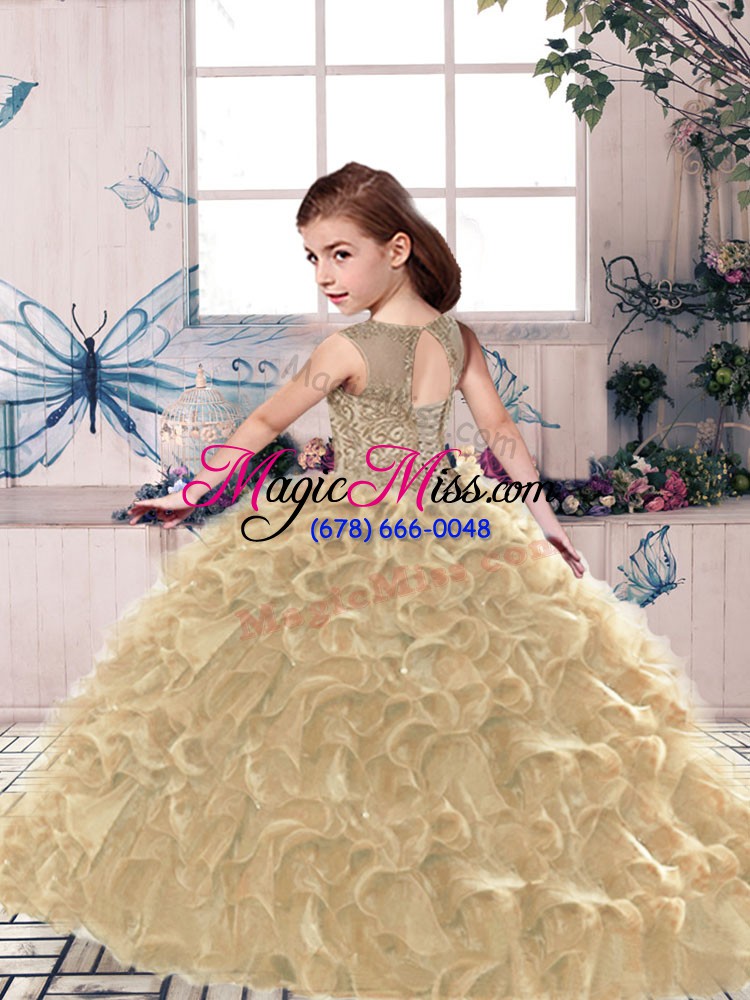 wholesale royal blue ball gowns beading and ruffles little girls pageant dress lace up organza sleeveless floor length