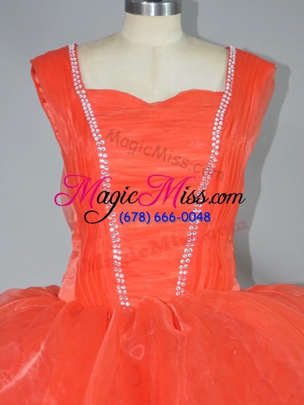 wholesale elegant orange red sleeveless floor length beading and ruffled layers lace up 15th birthday dress