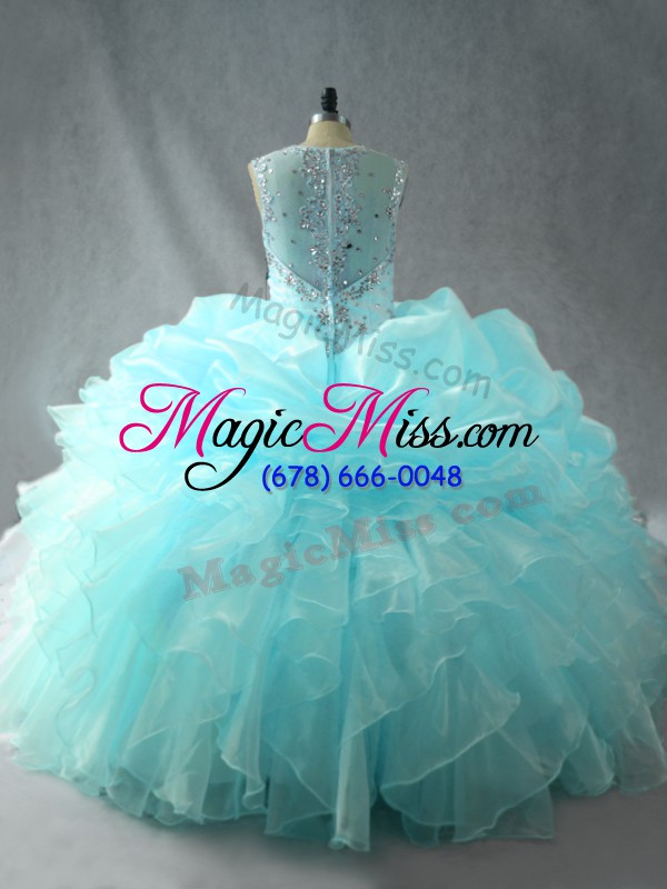 wholesale attractive aqua blue sleeveless beading and ruffles zipper 15th birthday dress