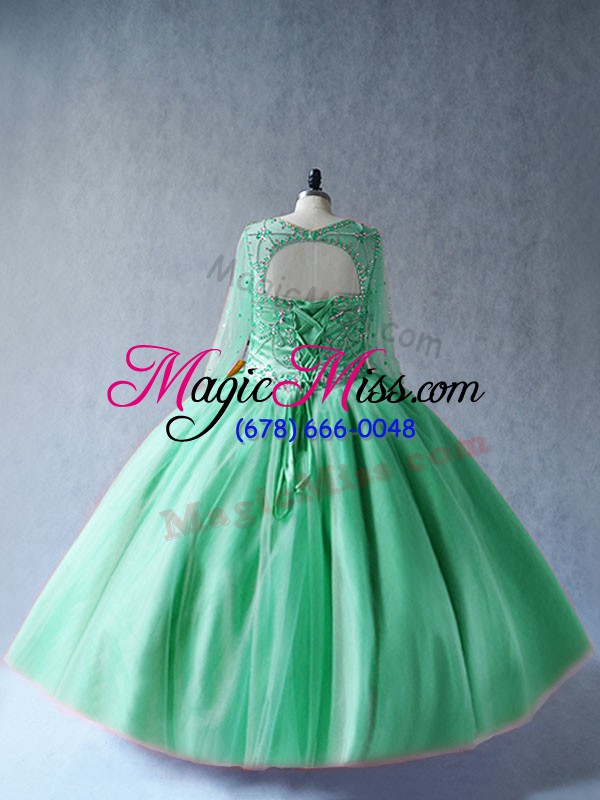 wholesale lovely apple green ball gowns beading quinceanera gown lace up tulle long sleeves floor length