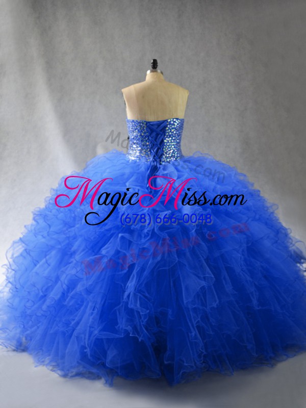 wholesale royal blue ball gowns beading and ruffles 15 quinceanera dress lace up tulle sleeveless floor length