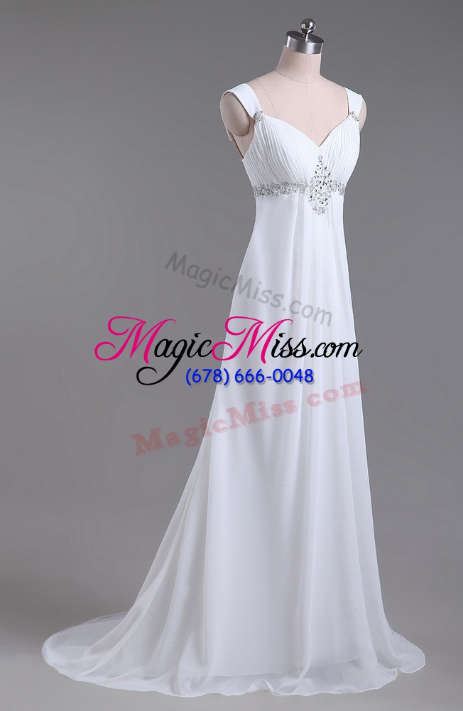 wholesale perfect chiffon sleeveless wedding dresses brush train and beading