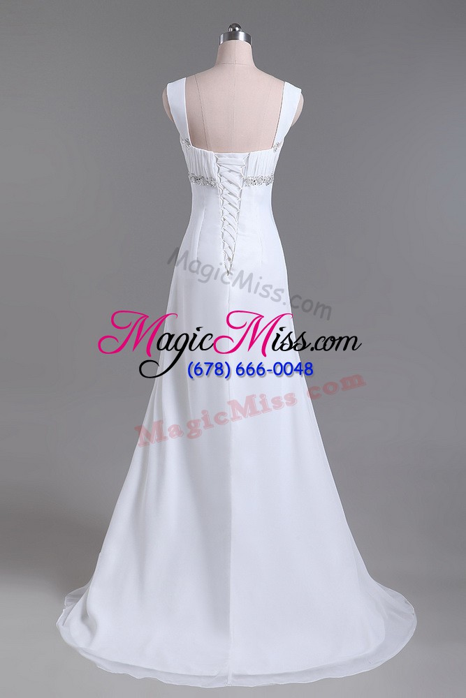 wholesale perfect chiffon sleeveless wedding dresses brush train and beading