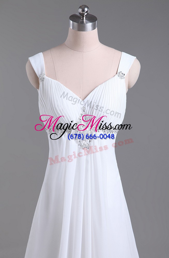 wholesale perfect chiffon sleeveless wedding dresses brush train and beading