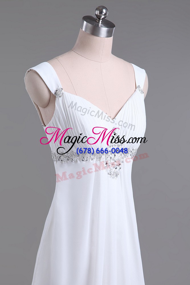 wholesale perfect chiffon sleeveless wedding dresses brush train and beading