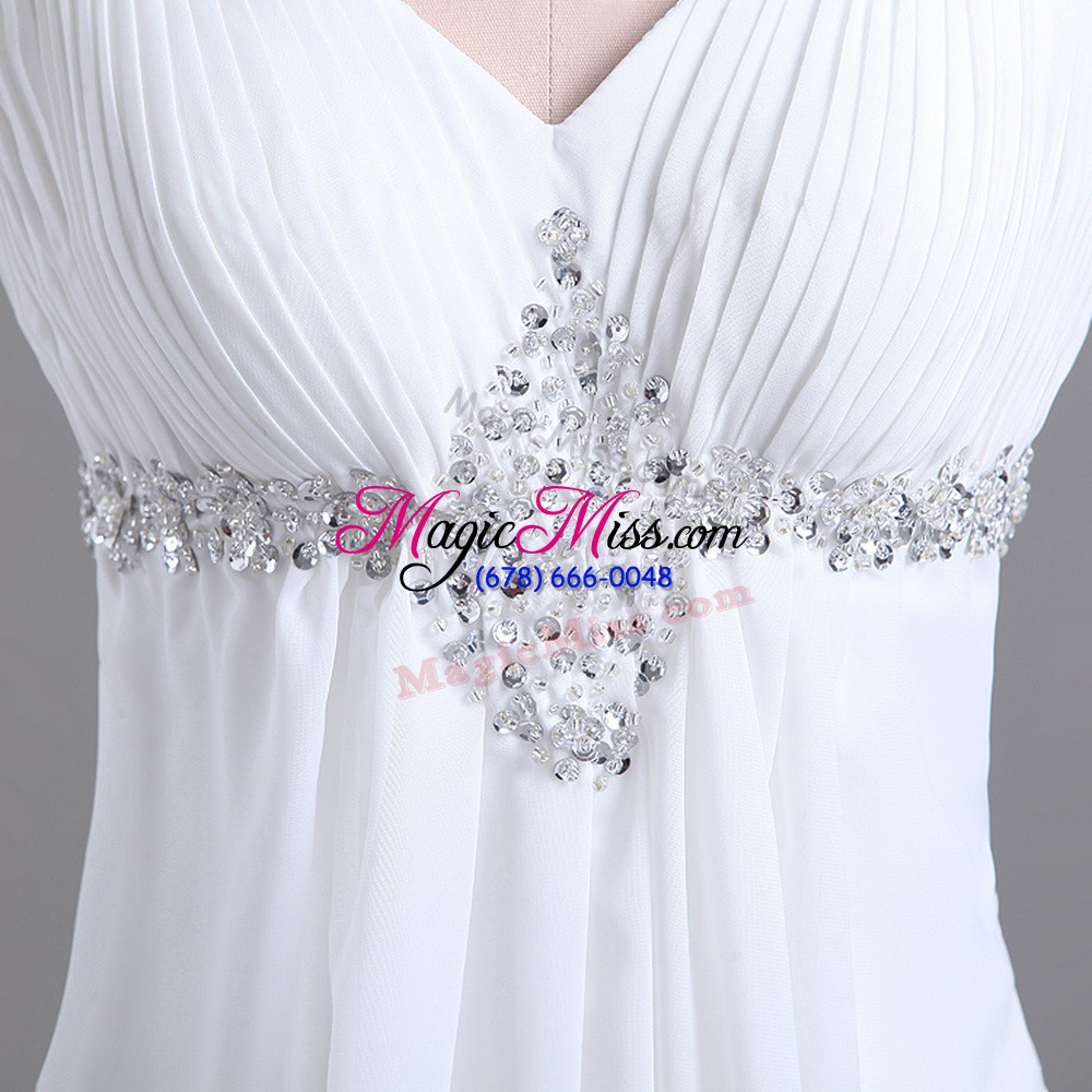 wholesale perfect chiffon sleeveless wedding dresses brush train and beading