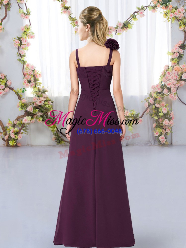 wholesale admirable purple court dresses for sweet 16 wedding party with hand made flower straps sleeveless lace up