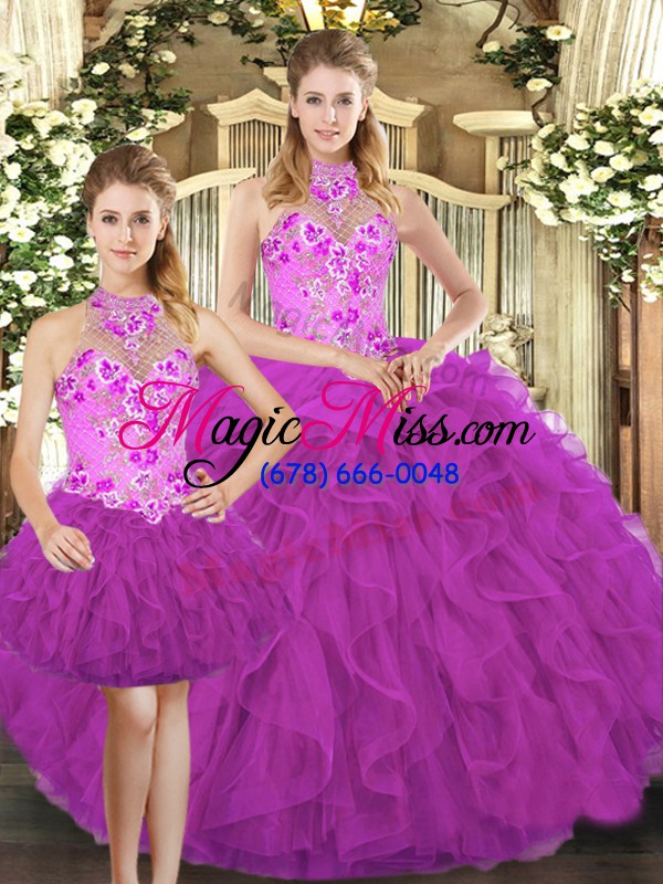 wholesale tulle sleeveless floor length quince ball gowns and embroidery and ruffles