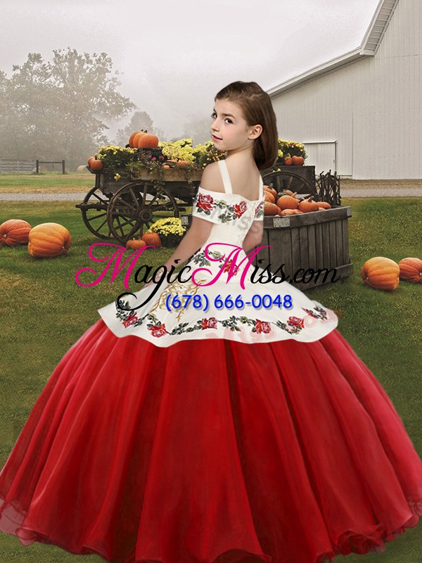 wholesale sleeveless lace up floor length embroidery glitz pageant dress