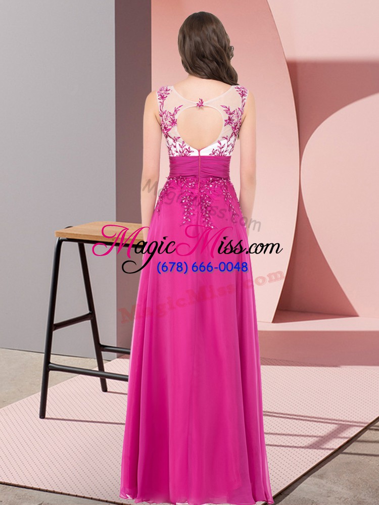 wholesale sexy floor length fuchsia quinceanera court of honor dress chiffon sleeveless appliques