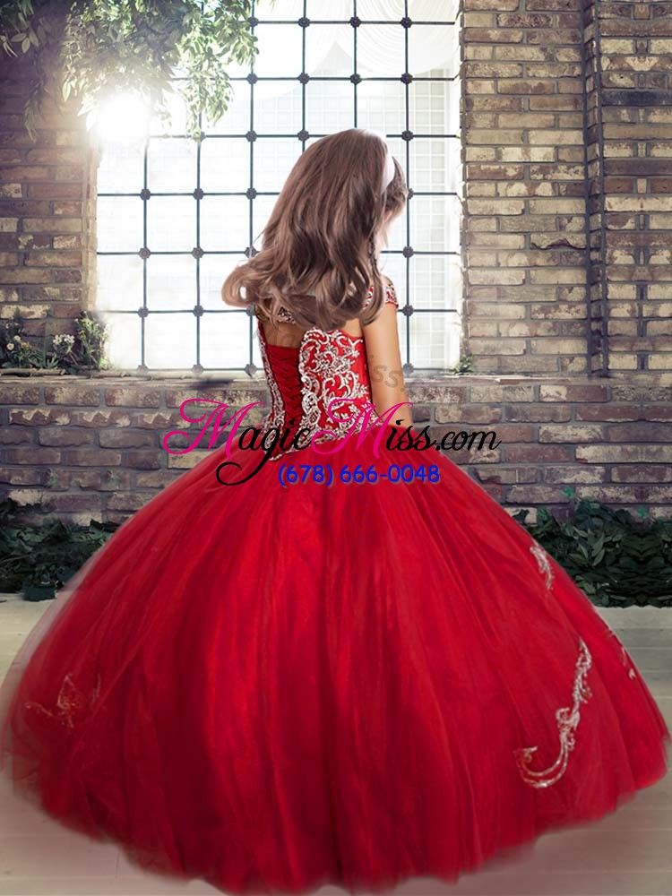 wholesale fuchsia sleeveless tulle lace up kids pageant dress for party and wedding party