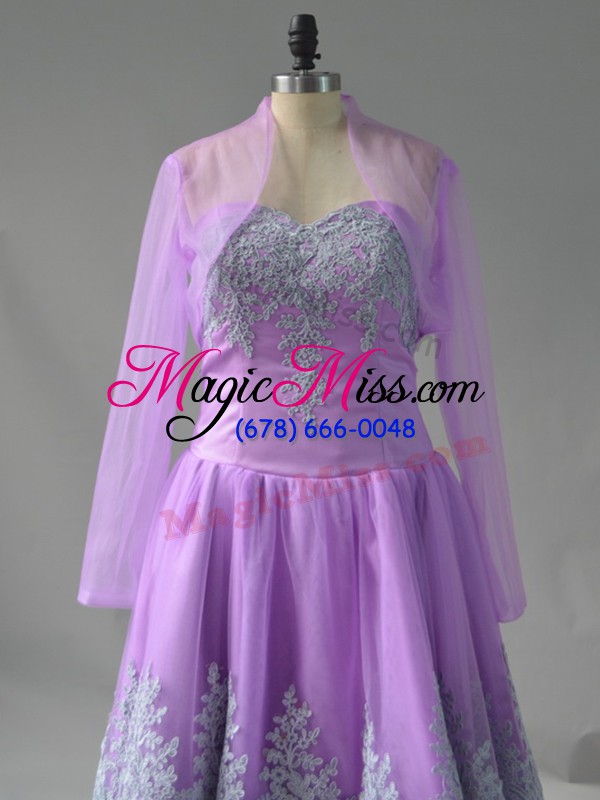 wholesale lavender lace up sweetheart appliques and embroidery prom dresses tulle sleeveless