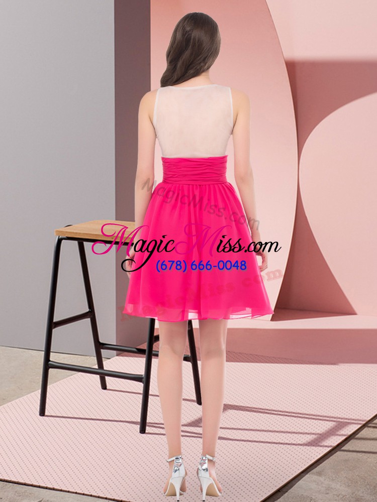 wholesale chiffon scoop sleeveless side zipper beading quinceanera court dresses in fuchsia