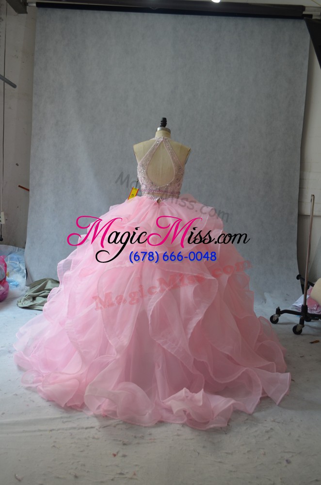 wholesale lavender organza backless sweet 16 quinceanera dress sleeveless beading and ruffles