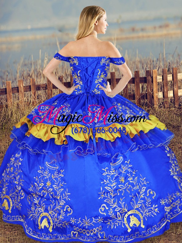 wholesale off the shoulder sleeveless satin sweet 16 dress embroidery lace up