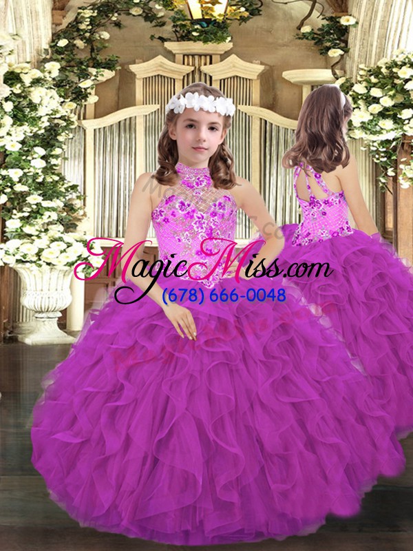 wholesale fuchsia sleeveless tulle lace up quinceanera dresses for military ball and sweet 16 and quinceanera