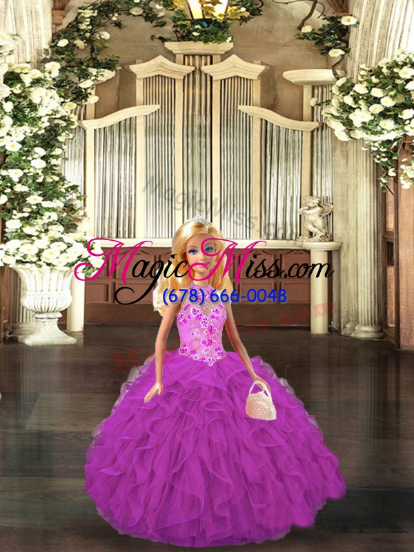 wholesale fuchsia sleeveless tulle lace up quinceanera dresses for military ball and sweet 16 and quinceanera