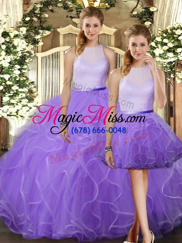 wholesale fantastic three pieces sweet 16 quinceanera dress lavender high-neck tulle sleeveless floor length backless