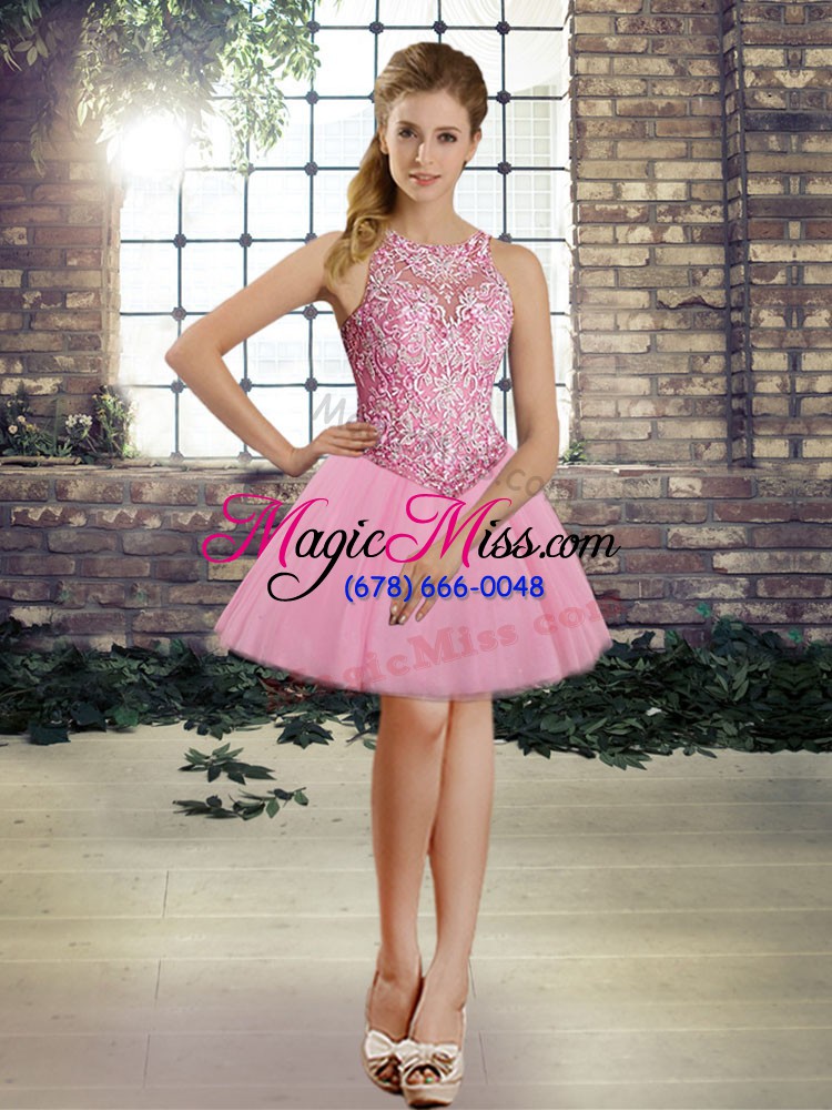 wholesale pink scoop lace up embroidery 15th birthday dress sleeveless