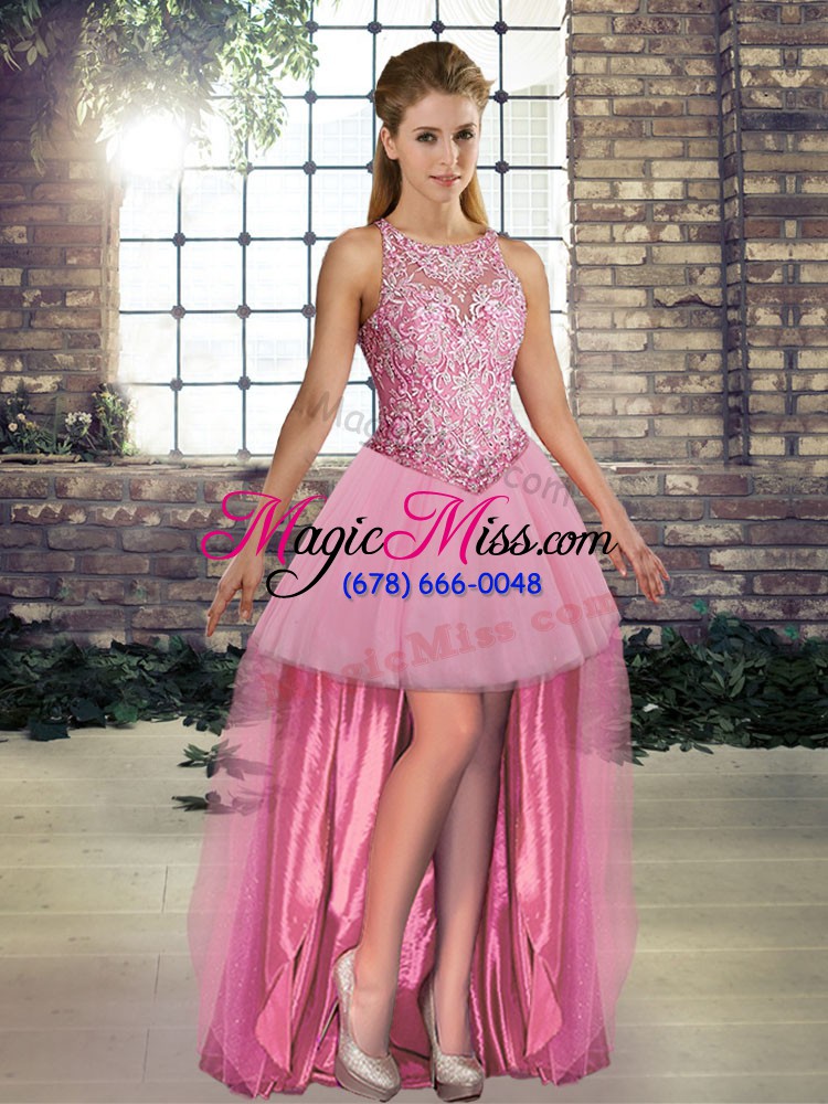 wholesale pink scoop lace up embroidery 15th birthday dress sleeveless