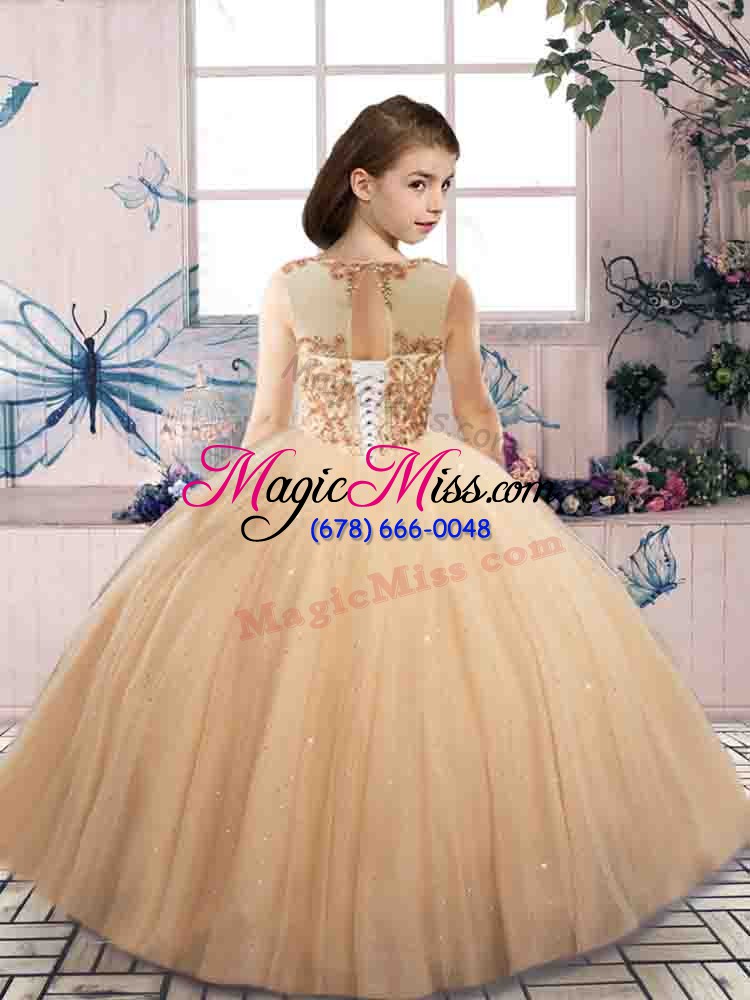 wholesale most popular tulle sleeveless floor length pageant gowns for girls and beading