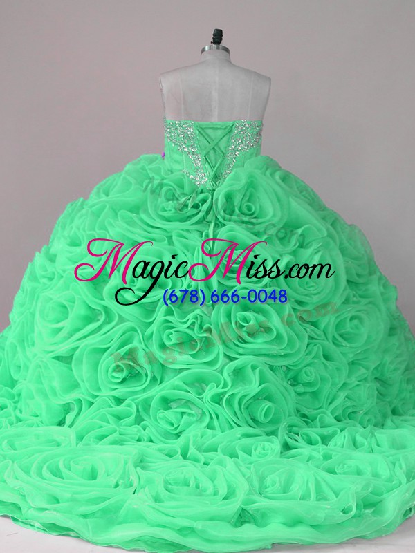 wholesale beading and ruffles sweet 16 quinceanera dress lace up sleeveless brush train