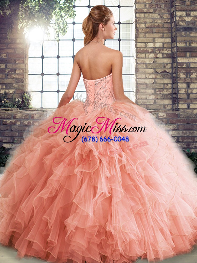 wholesale trendy orange sweetheart neckline beading and ruffles quinceanera dresses sleeveless lace up