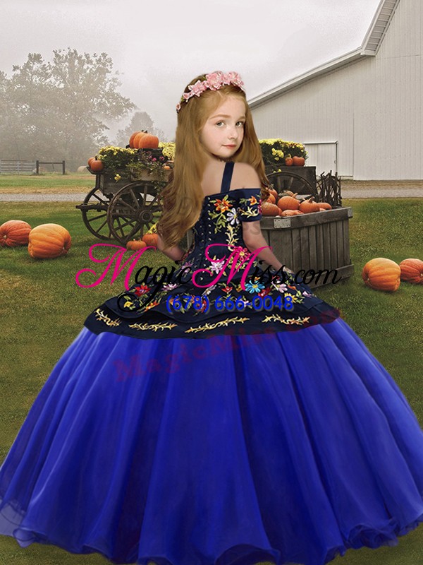 wholesale floor length lace up little girl pageant gowns blue for party and wedding party with embroidery