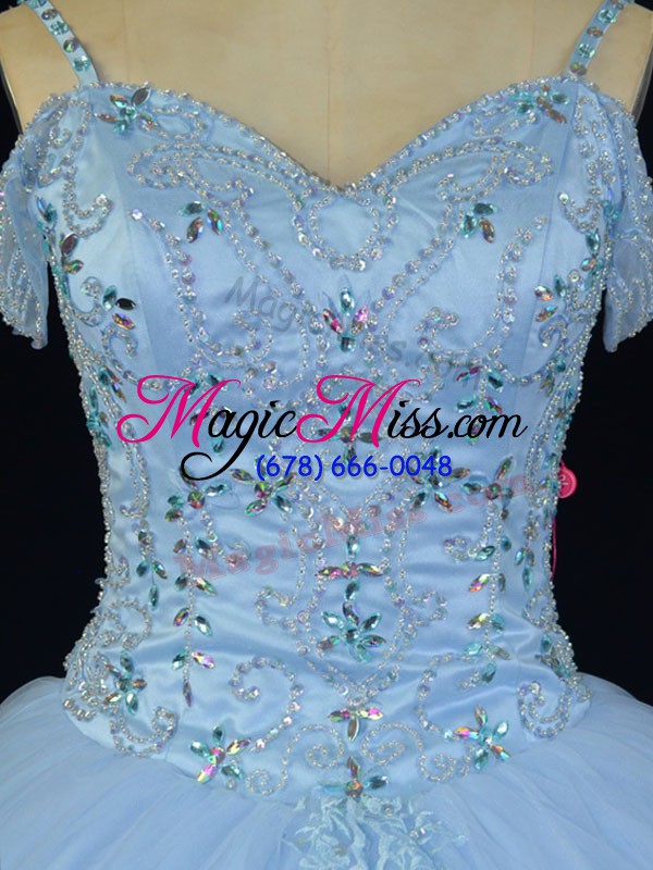 wholesale extravagant blue off the shoulder neckline beading quinceanera gown sleeveless lace up