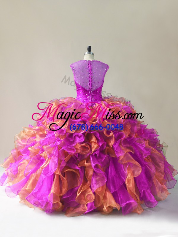 wholesale romantic multi-color organza zipper straps sleeveless ball gown prom dress beading and ruffles