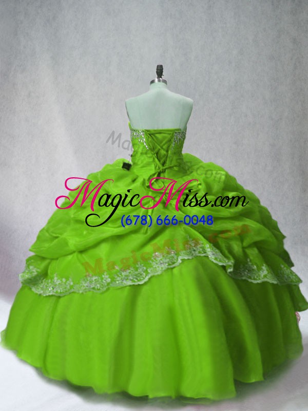 wholesale pretty green long sleeves floor length beading and appliques and pick ups lace up 15 quinceanera dress