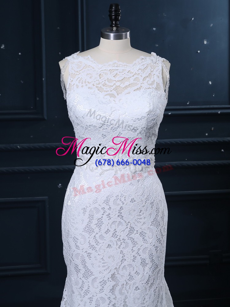 wholesale sleeveless lace backless wedding dresses with white brush train