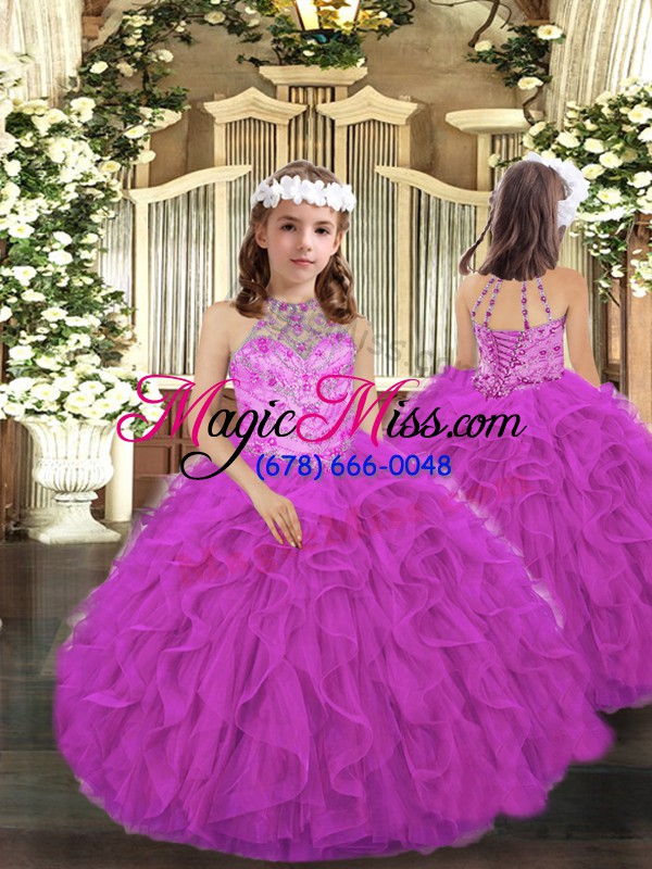 wholesale decent fuchsia sleeveless beading and ruffles floor length sweet 16 dresses