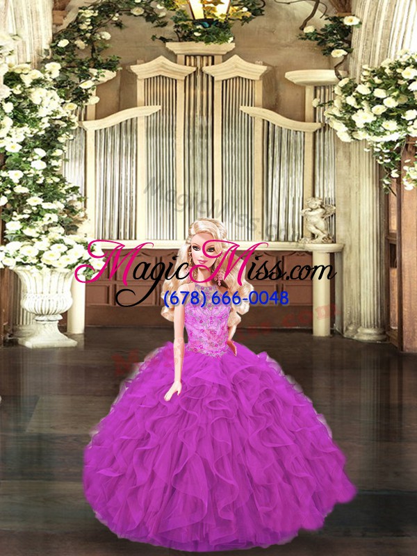 wholesale decent fuchsia sleeveless beading and ruffles floor length sweet 16 dresses