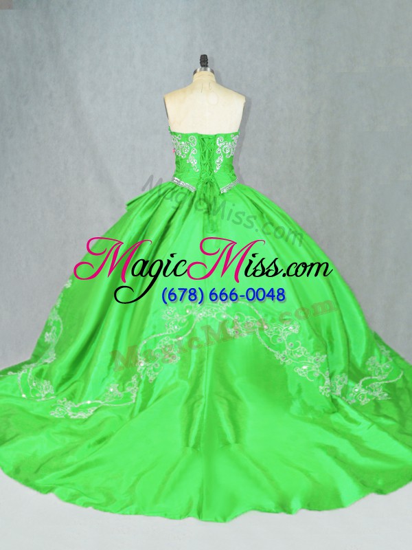 wholesale graceful embroidery quinceanera dresses lace up sleeveless brush train