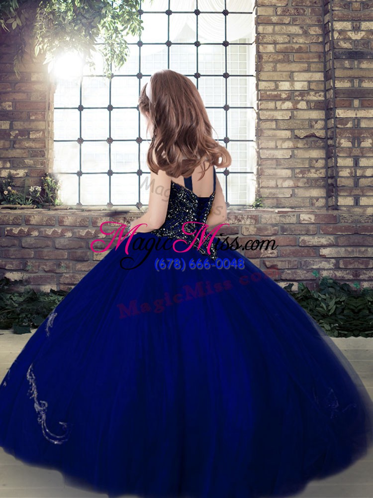 wholesale new arrival lavender tulle lace up straps sleeveless floor length high school pageant dress beading