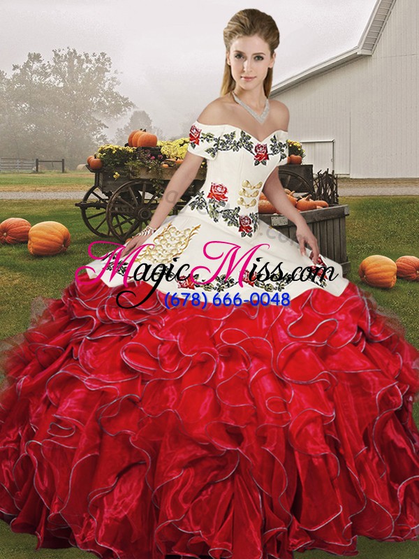 wholesale unique sleeveless embroidery and ruffles lace up sweet 16 dresses