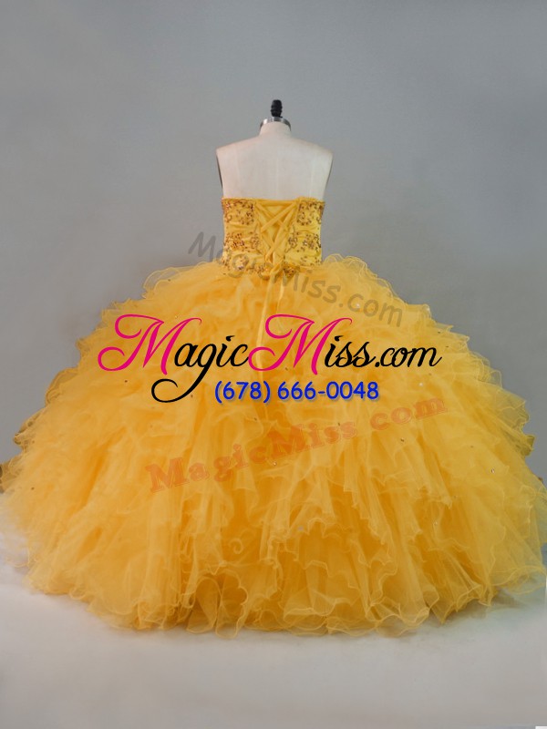 wholesale fantastic gold sweetheart lace up beading and ruffles sweet 16 dress sleeveless