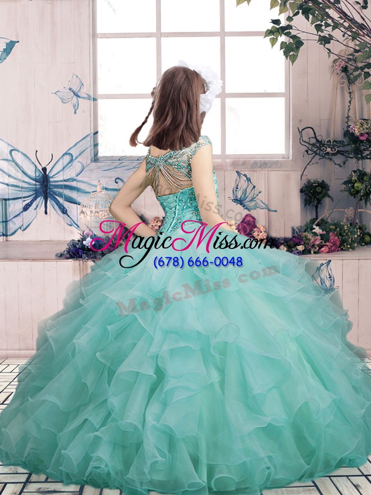 wholesale fancy off the shoulder sleeveless lace up pageant gowns for girls yellow green organza