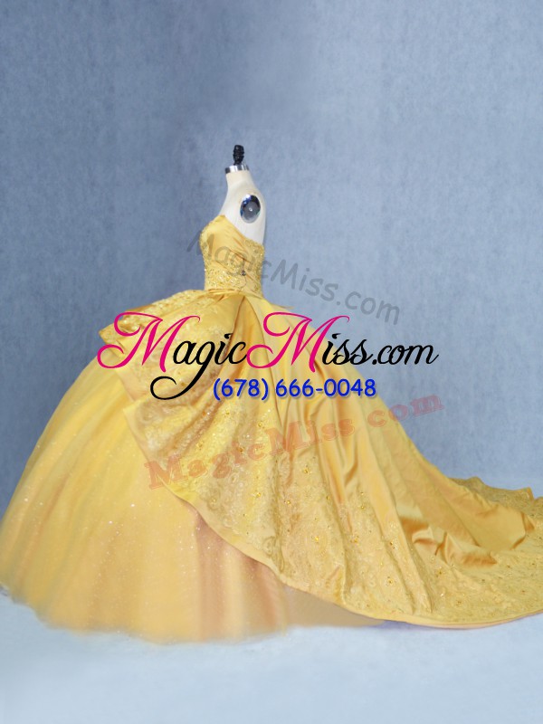 wholesale gold ball gowns beading and appliques vestidos de quinceanera lace up satin and tulle sleeveless