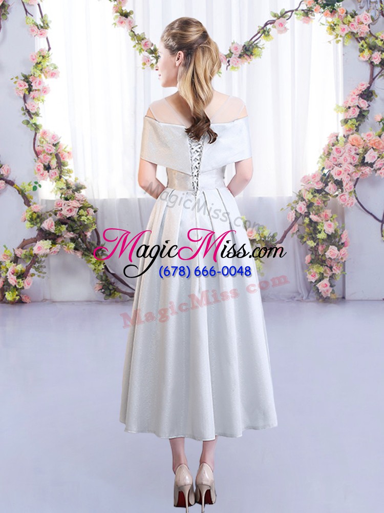 wholesale ideal silver quinceanera court dresses wedding party with appliques scoop short sleeves lace up