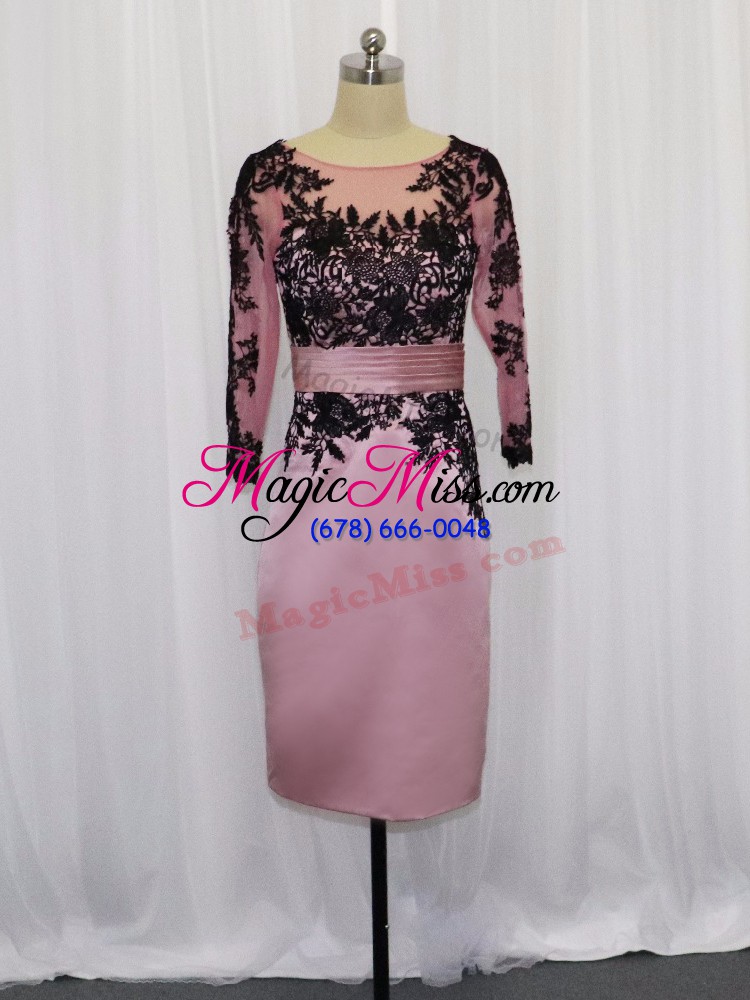 wholesale scoop long sleeves satin mother of the bride dress lace and appliques zipper