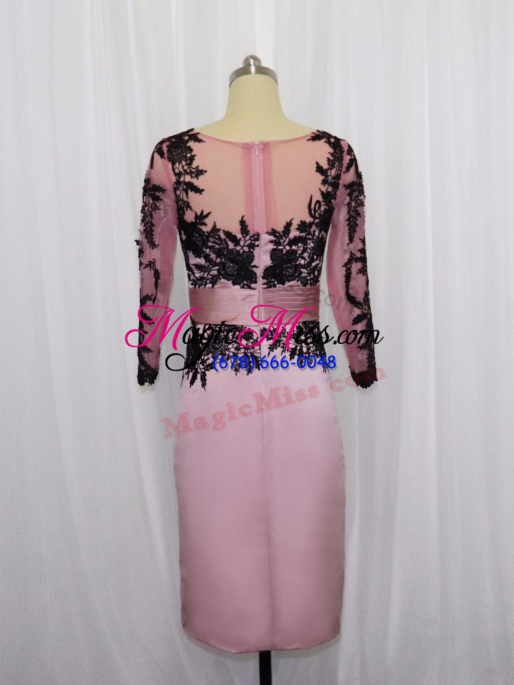 wholesale scoop long sleeves satin mother of the bride dress lace and appliques zipper