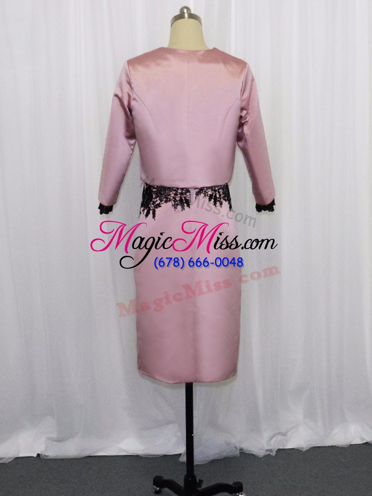 wholesale scoop long sleeves satin mother of the bride dress lace and appliques zipper