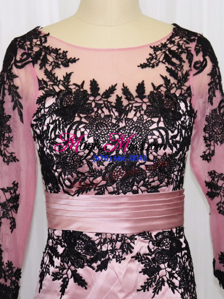 wholesale scoop long sleeves satin mother of the bride dress lace and appliques zipper