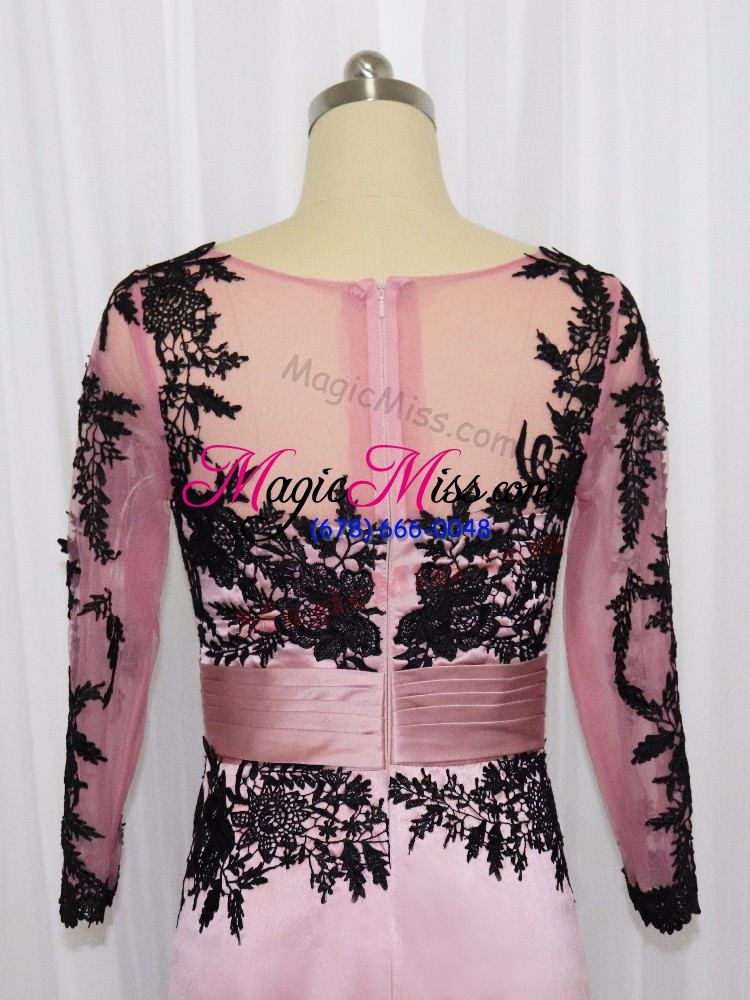 wholesale scoop long sleeves satin mother of the bride dress lace and appliques zipper